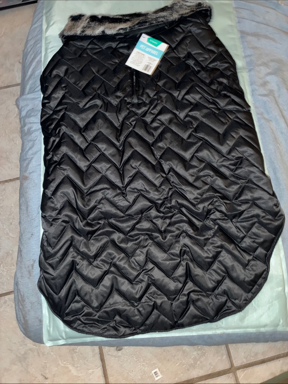 Black Quilted Pet Apparel with Faux Fur Collar